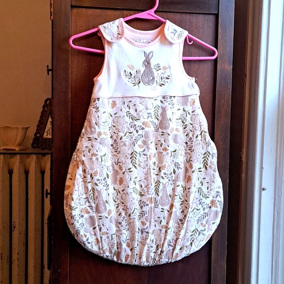 First Wish size 0-6 months organic cotton pink trim bunny design sleep sak padde - Picture 1 of 5